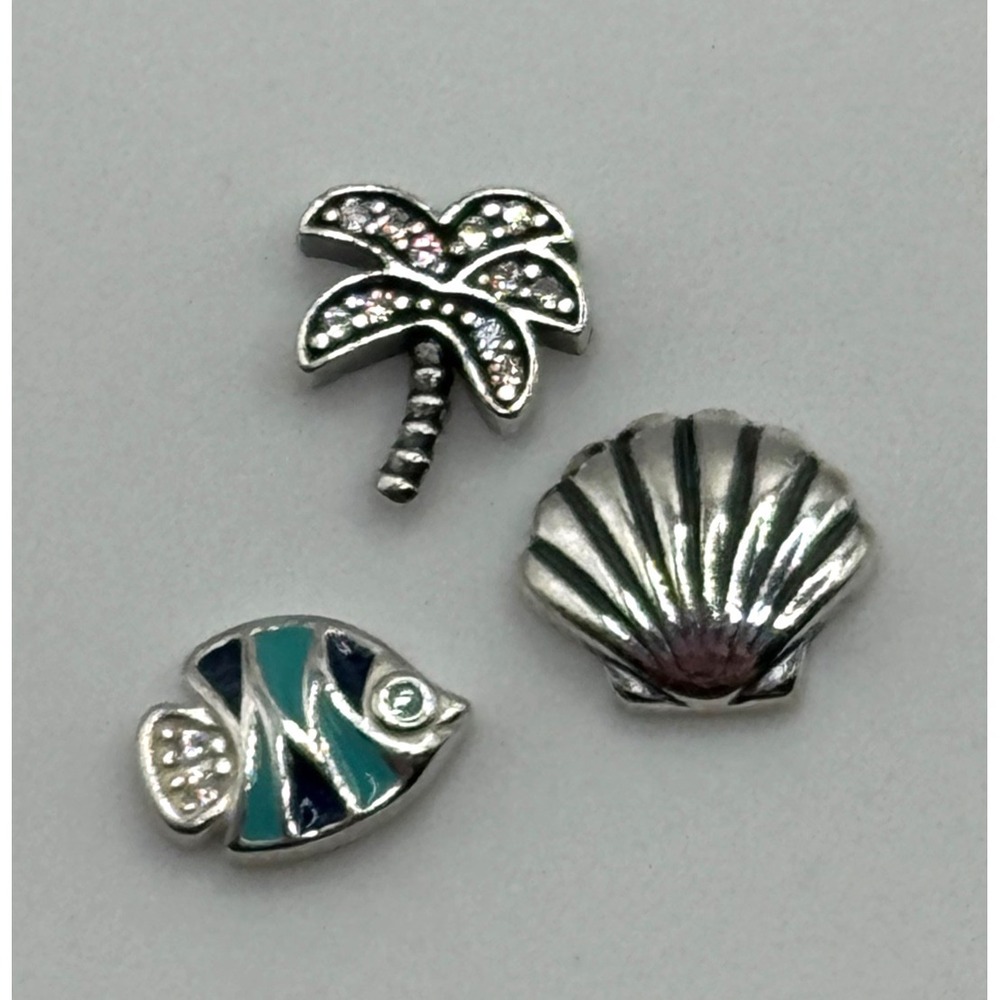 Pandora Sterling Silver Petite Floating Charms Tropical Paradise Palm Tree Fish